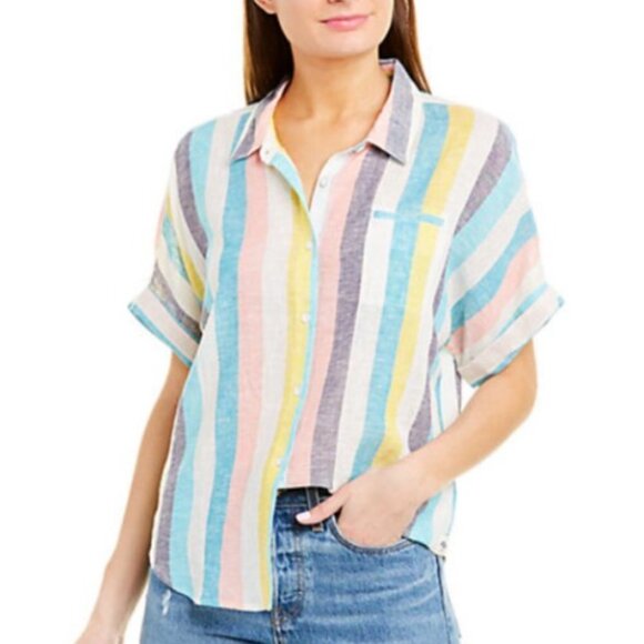 Splendid x Gray Malin Women's Linen Blend Stripe Shirt Multicolor-M - Picture 1 of 7